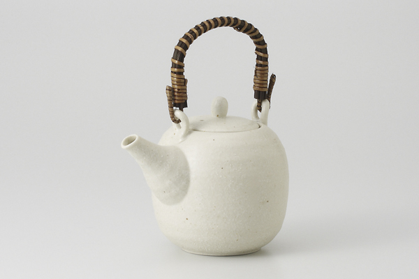 白釉 丸土瓶(網篭付)