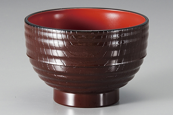 耐熱ｽﾀｯｸ木目汁椀 新溜内朱