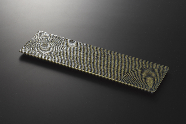 苔山水 40cm細平長角皿