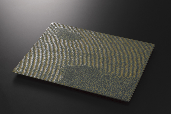 苔山水 32cm平長角皿