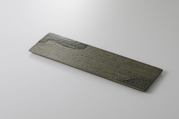 苔山水 34cm細平長角皿