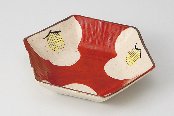 手描椿 六角鉢