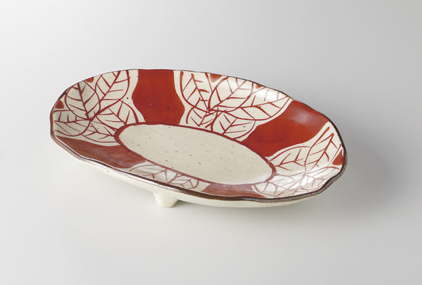 手描木の葉 三つ足楕円皿