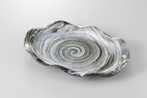 白刷毛均窯花型 小判皿(小)