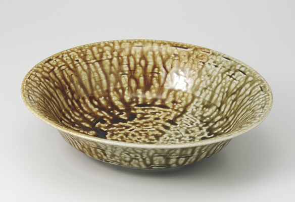 【廃番】彩アメ織部 優器9.5鉢