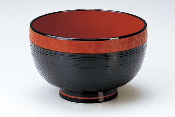 布目乱筋汁椀 黒帯朱内朱