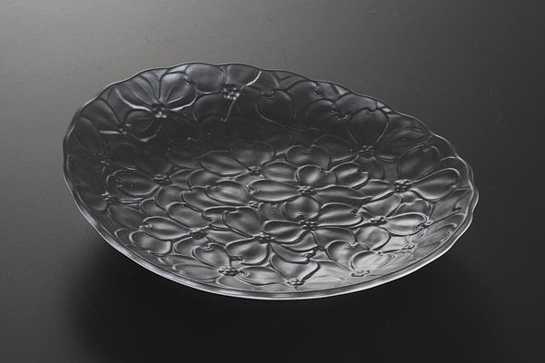 【廃番】花レリーフいぶし黒 楕円皿