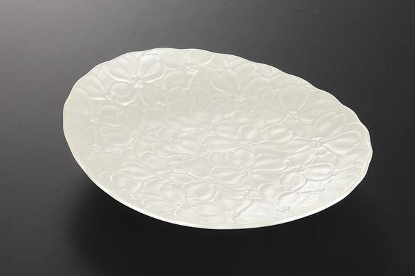 花レリーフ 楕円皿