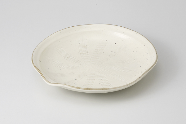 粉引釉彫込 8.0片押皿