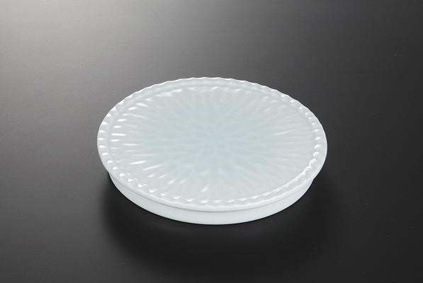 青白磁波条紋 丸皿