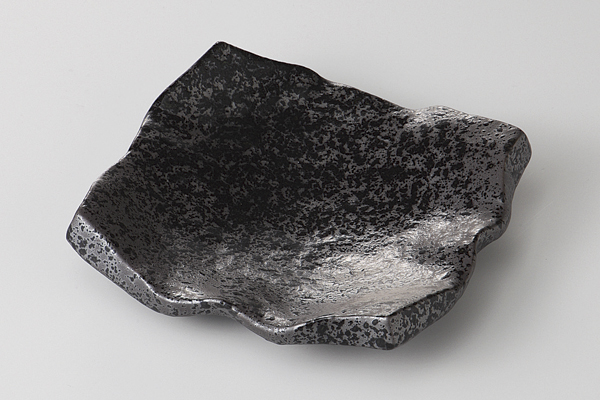 黒銀彩 チギリ角厚口皿