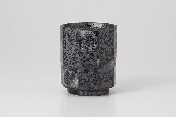 黒銀彩タタキ 丸角湯呑