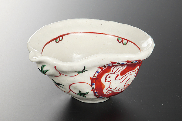 志野赤絵丸紋 片口鉢