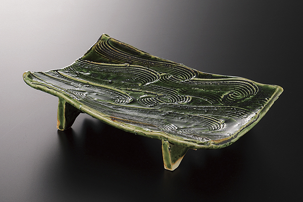 手造り織部波紋 長皿