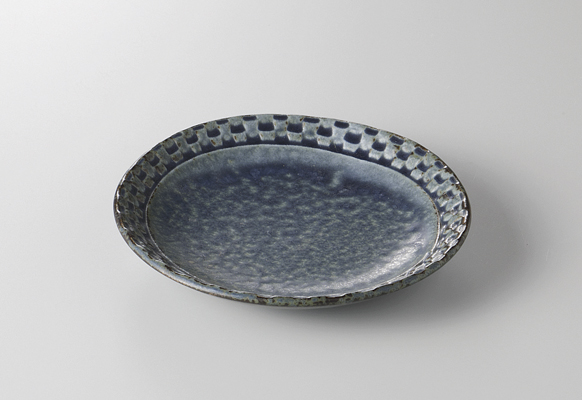 ブルー市松彫 3.3小皿