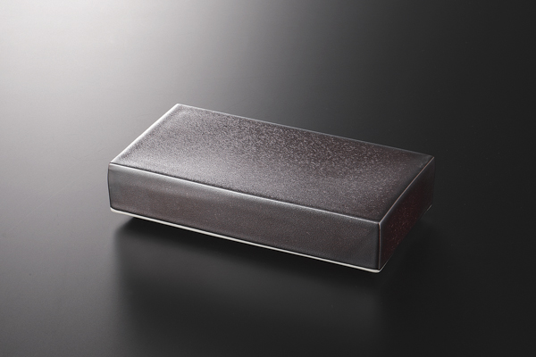 銀彩鉄砂箱型 長角皿