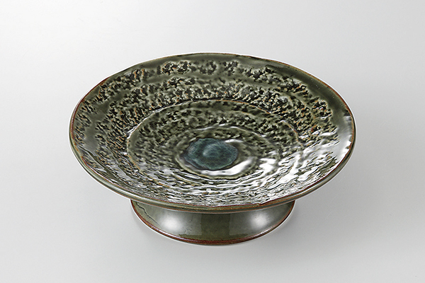 緑釉彫刻入 高台皿