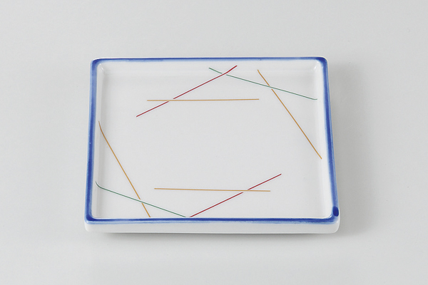 三色ライン 角皿
