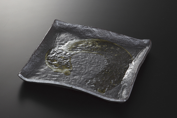 【廃番】黒ハケメ 四角大皿