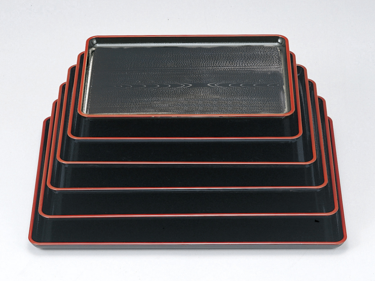 新木目会席盆 黒天朱 尺1