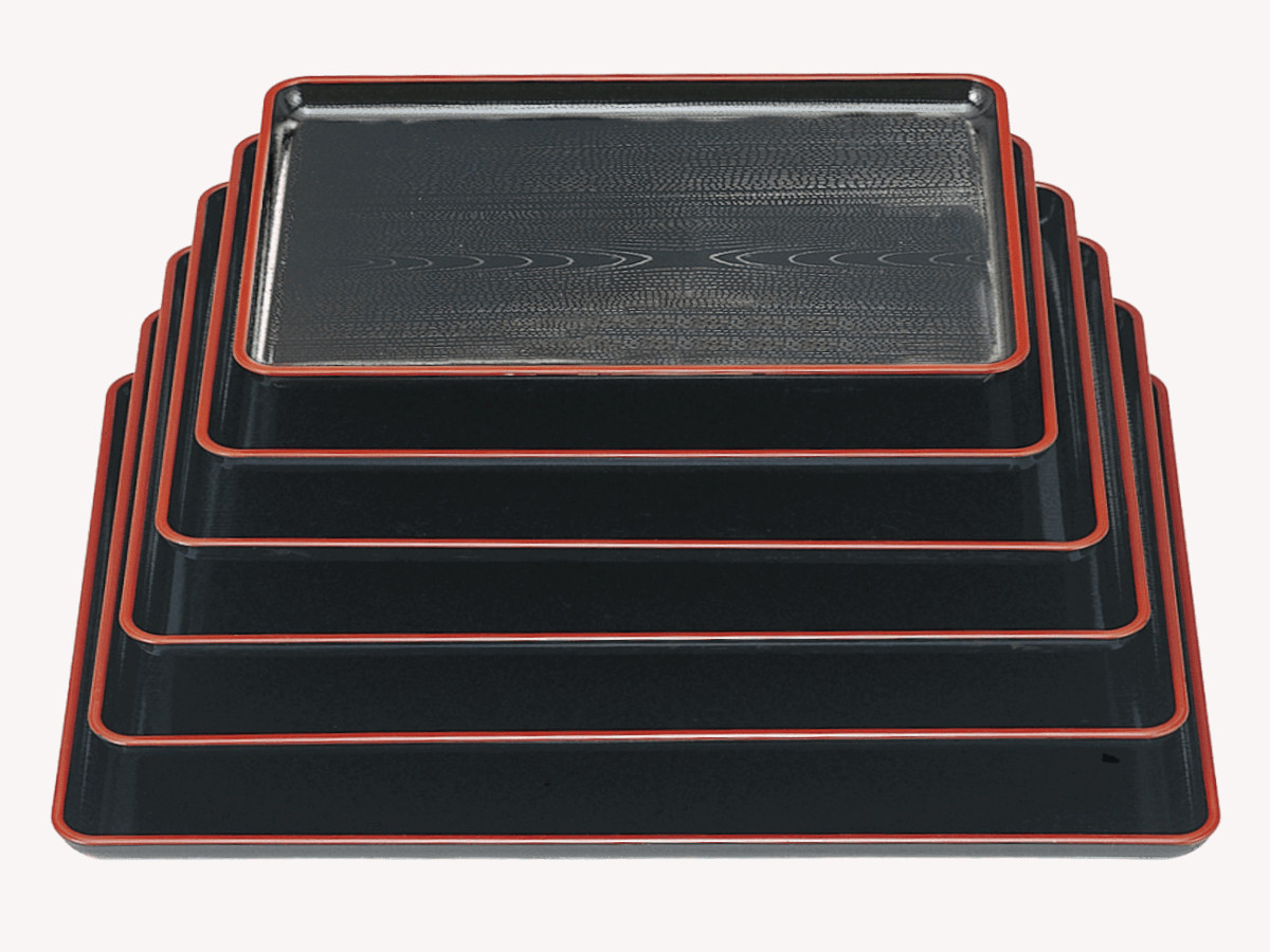 新木目会席盆 黒天朱SL 尺1(NS加工)