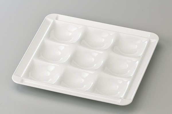 耐熱30cm 角渕付9点ﾌﾟﾚｰﾄ 白ｸﾘﾔｰ(汚染防止