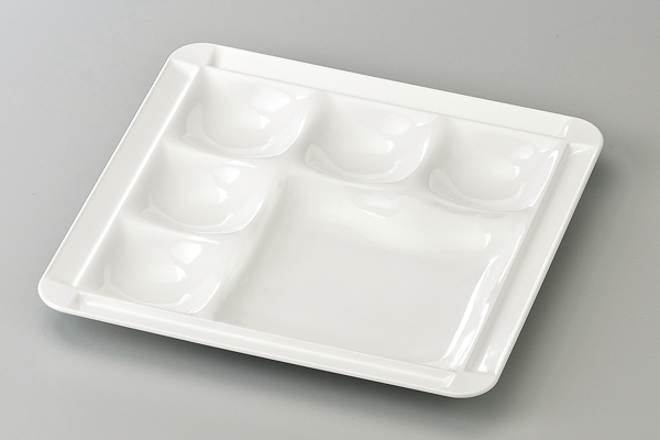 耐熱30cm 角渕付5/1ﾌﾟﾚｰﾄ 白ｸﾘﾔｰ(汚染防止