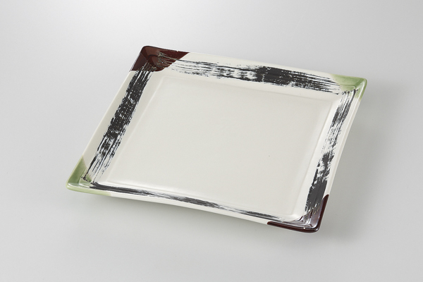 刷毛二色織部 段々大皿