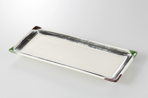 刷毛二色織部 長角焼物皿