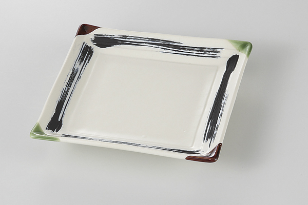 刷毛二色織部 角銘々皿