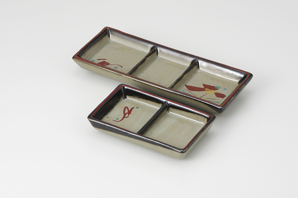 手描き花唐津 三ツ仕切皿