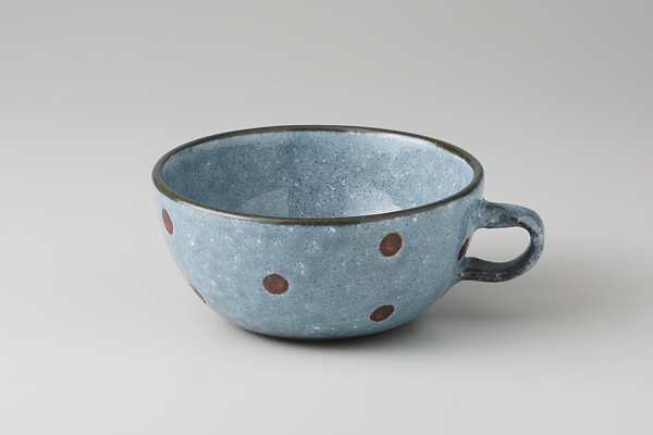 サビ水玉ブルー カフェスープ(窯変)