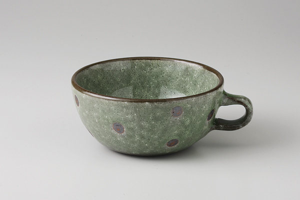 サビ水玉グリン カフェスープ(窯変)