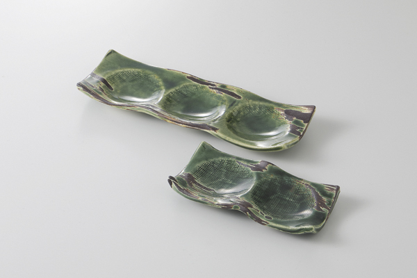 錆刷毛織部 二蓮皿