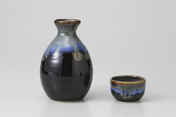 窯変天目青流 徳利小