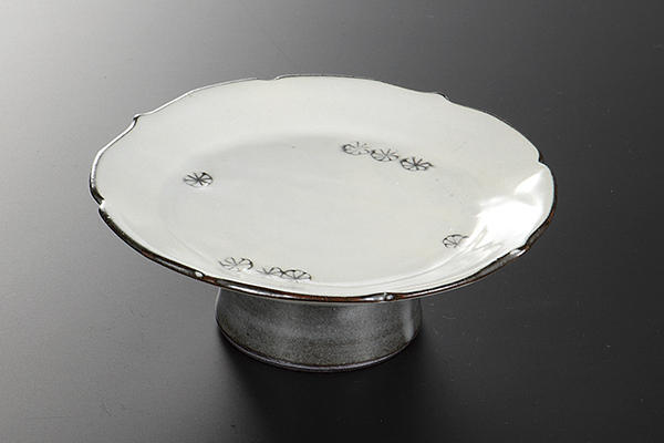 粉引印花紋 高台皿