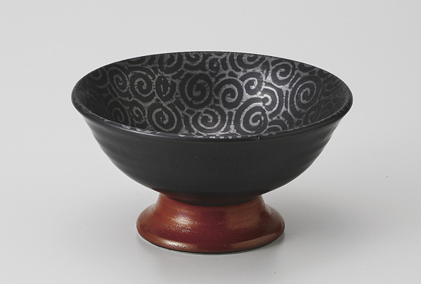 朱巻黒唐草 高台小鉢