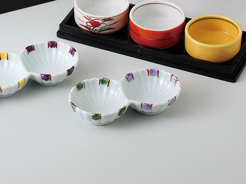 【廃番】赤絵菊型 二品盛