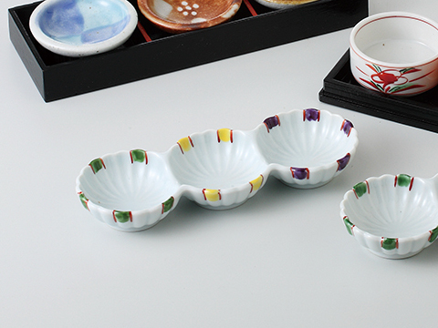 【廃番】赤絵菊型 三品盛