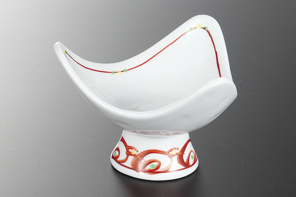 赤絵点つなぎ 三角高台小鉢S