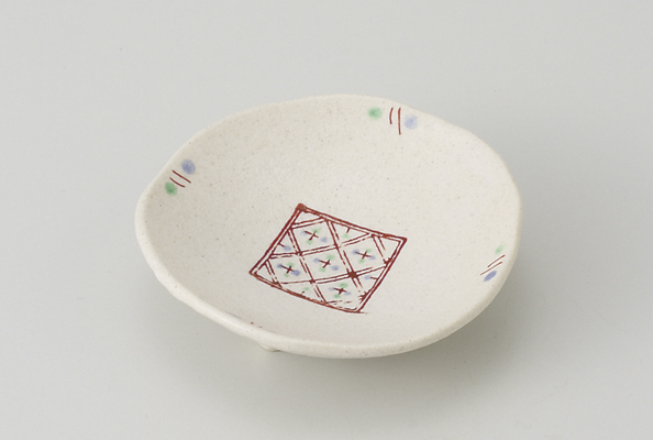 赤絵地紋 三ッ足小皿