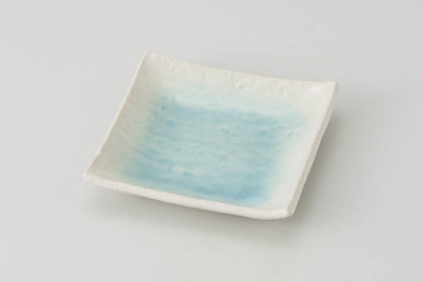 白流水スカイブルー 正角小皿