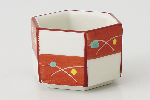 赤絵市松 六角豆鉢