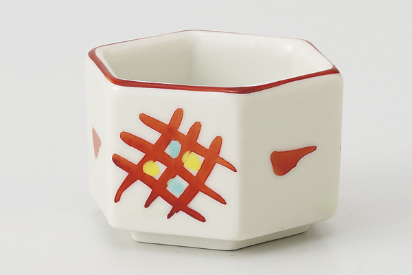 赤絵格子 六角豆鉢