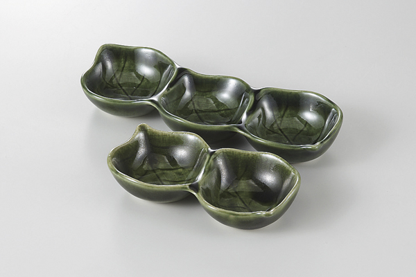 織部木の葉 三品皿