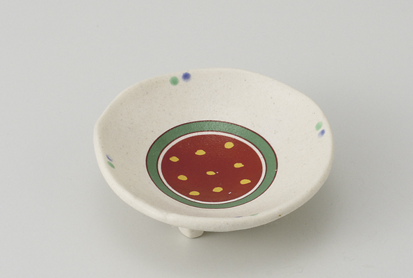 赤絵丸紋 三ッ足小皿