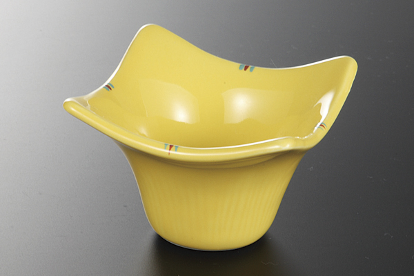 黄釉二彩 花小鉢