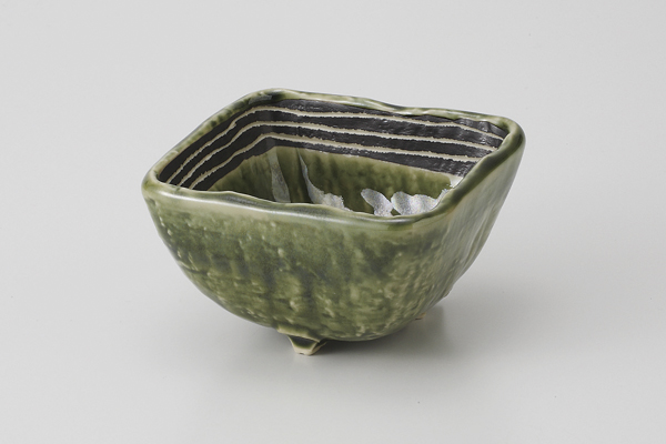 ライン織部 三つ足角鉢 小