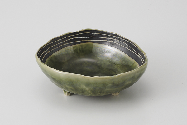 ライン織部 三つ足楕円小鉢