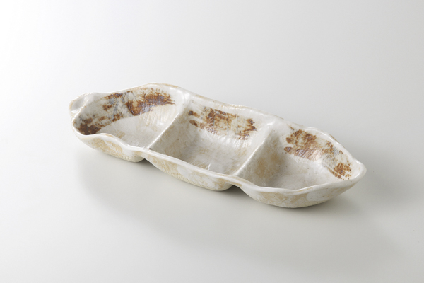 志野たたき そら豆三品鉢